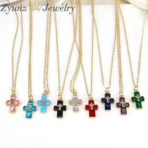 10PCS Luxury Zircon Cross Pendant Necklace Copper Classic Design Geometric Choker Jewelry Party Gifts For Women Girls 240407