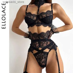 Seksowna set Ellolace Brazilian Sexys bieliznę gorącą widzenie przez koronkowe płynne biustonosze erotyczne bieliznę pchnięcia intymny atrakcyjny strój L2447