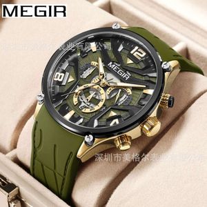 Meguel's New Men's Multifunctional Timing Three Eyes Six Needle Silicone Tape Quartz Watch 2222