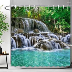 Tende per doccia tende da foresta panoramica all'aperto con ganci a cascata di piante verdi paesaggio decorativo bagno impermeabile