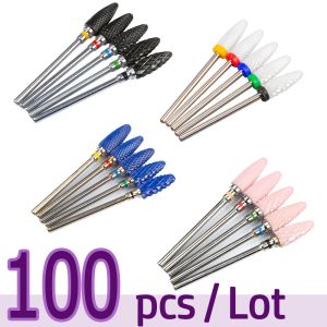 Kits 100pcs/lot Ceramic Nail Drill Bits Milling Cutter for Manicure Set Nails Files for Removing Gel Nail Polish Mill Cutter 3/32inch