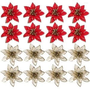 Fiori decorativi 24 pezzi Christmas Artificial Ghirlanda adornment decorazioni di seta Accessori in plastica glitter