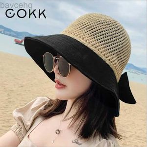 Chapéus de balde largura chapéus caçadores de verão chapéus de verão para mulheres tricotaram o chapéu de sol dobrável respirável com proteção solar protetora de sol coreana boné de chapéu de praia Viagem Novo 240407