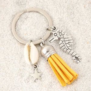 Keychains Lanyards Summer Beach Tassel keychain Cartoon Sea Conch Starfish Pearl Shell Keychain KeyRing Women Gift Q240403