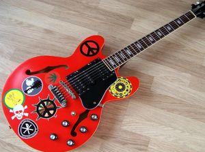 Custom Made TPP Alvin Lee Guitar Big Red 335 Pro Tribuut Semi Hollow Body Electric Block InLay Seck HSH Pickup4645774