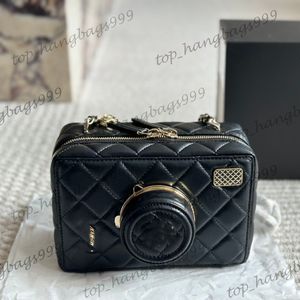 24Ss Womens Luxury Designer Brand Camera Vanity Box Bags With Mirror Letter Badge Large Capacity Makeup Cosmetic Case Classic Diamond Lattice Purse 19X12CM 5 Colors