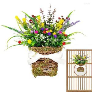 Flores decorativas do cabide da porta cesta grinaldas artificiais plantas dianteiras decoração de parede para casa