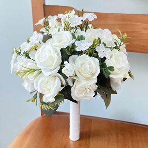 Свадебные цветы 17 см. Свадебная подружка невесты Букет белый розовый шелковый розы