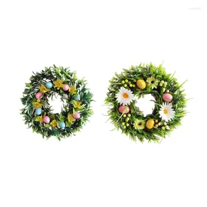 Decorative Flowers Easter Wreath For Front Door Decorated With Artificial Eggs Wreaths Wall Window Farmhouse Decoration