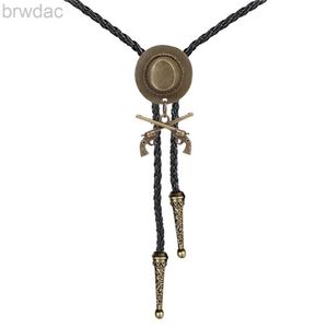 Bolo Ties Western cowboy double gun hat bolo tie riding fashion accessories metal bolo tie 240407