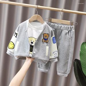 Clothing Sets 3PCS Kids Boutique Clothes 2024 Spring Autumn Baby Boys And Girls Cartoon Long Sleeve Cardigan Coats T-shirts Pants Outfit Set