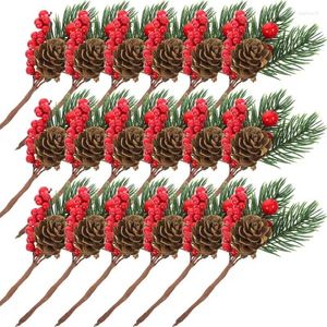 Flores decorativas 10pcs Artificial Christmas Berry Tree Ramilhas Xmas Picks Fake Simulation Red Decor Navidad