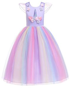 2019 Yeni Moda Çocuk Tasarımcı Giysileri Kız Elbiseler Unicorn Prenses Elbise Çiçek Çocuk Elbiseleri Gökkuşağı Uzun Resmi Elbiseler A6825801