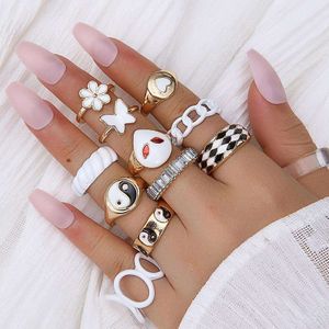 Hot Selling Butterfly Personalized Gossip Oil Dropping Fashion Diamond Devil's Eye Ring 12 Piece Set for Women