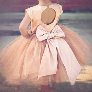 Dresses Coral Ball Gown Flower Girl Dresses With Big Bow On Back Cap Sleeve Tulle Tutu Skirt Girls Pageant Gowns Baby Wedding Formal Wear