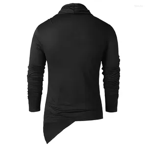 Men's T Shirts Men S Draped Collar T-Shirt Long Sleeve Cowl Neck Loose Tops Ruched Asymmetric Hem Pullover Lightweight Jumper