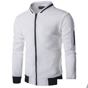 Herrenjacken Großhandel- Neuer Trend weiße Jacke Männer Veste Homme Bomber Herren Mode Slim Fit Argyle Reißverschluss Uni Casual für Drop del dhqil