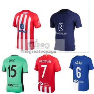 Jerseys de futebol do Atlético de Madrids Griezmann 23 24 120th Anniversary 2023 2024 M.llorente Koke Saul Correa Lemar Camisa de futebol masculino Kit de Kit Dese conjuntos de uniformes uniformes