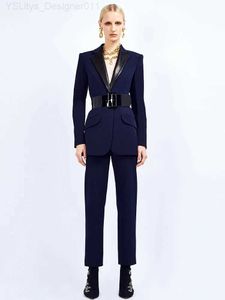 Dwuczęściowe spodnie damskie High Street Najnowszy 2024 S/S Ruy Designer Suit Set Set Damska Skórzowa kołnierz z kurtkami Zestaw Pencil Pants 2 Placeesc240407