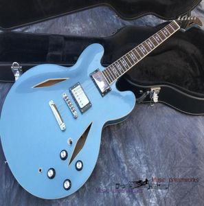 Китайская электрогитара OEM Shop Электро -гитара Hollow Jazz Guitar Metallic Blue Color может быть Customi3363504