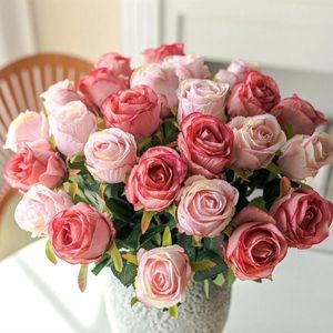 Decorative Flowers 3/5pcs 52cm Rose Pink Silk Bouquet Peony Artificial Flower Bud Bride Wedding Home Decoration