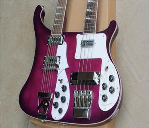 Rare Purple Double Neck Guitar 4003 4 Stings Electric Bass 360 12 Strings Electric Guitar Top Selling Triangle MOP Fingerboard I7588206