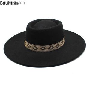 Geniş Memlu Şapkalar Kova Yeni Düz Renk 9.5cm Geniş Bowler Yün Caz Fedoras Şapk Retro Mens Trilby Panama Resmi Elbise Sombrero Hombre YQ240407