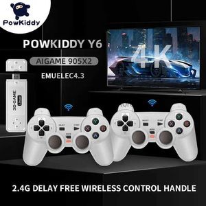 Spelkontroller Joysticks Powkiddy Y6 2.4G Trådlös spel-TV Stick Retro 1 Hem Portable Video Game Console 4K Högdefinition Support Q240407