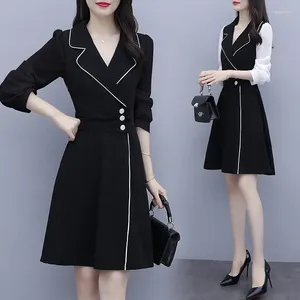 Casual Dresses Large Women's 2024 Fat Sister Autumn Suit Collar Splicing Mid Length Waist Slimming Dress For Women