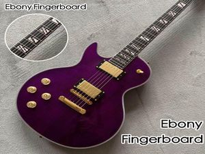 Vänster Hand Custom LP Electric Guitar Purple Color Tiger Flame Top Handmade 6 Stings Mahogny Body Gitaar Ebony Fingerboard3669462