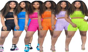 Designer 2 Piece Shorts Set Candy Color Sexy Women Crop Tops och Biker Shorts Sweat Suits Club Outfits Two Piece Casual Tracksuit2271172