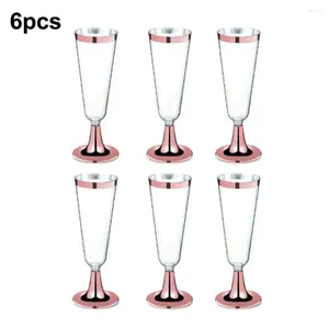 Şarap Gözlükleri 6 PCS/SET Tek Kullanımlık Kırmızı Cam 150ml Plastik Şampanya Flütleri Kokteyl Bar İçecek Kupası Düğün Malzemeleri