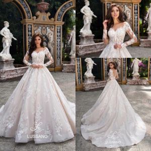 Klänningar 2020 Modest Western Long Sleeve Lace Wedding Dresses 2020 Sheer Applices Sweetheart Ball klänning Brudklänningar skräddarsydda BA9151