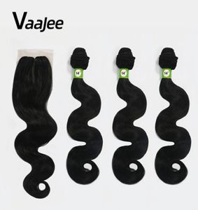 VaaJee Synthetic Hair Weave with Lace Closure Black 14"16" 4pcs/lot Afro Kinky Body Wave Hair Bundles Hair Extension 2102163911835