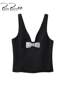 Blingblingere Y2K Diamonds Bow Frauen Camis traf Sommer gegen Hals breite Gurte ärmellose Rückenlose schlanke weibliche Ernte Top Tanks 240326