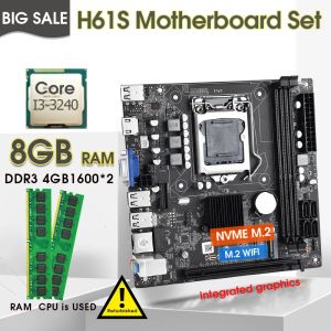 Motherboards H61 Desktop Motherboard LGA1155 Set mit Intel Core i3 3240 und 2pcs x 4 GB = 8 GB 1600 MHz DDR3 Desktop -Speicher