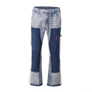 Jeans Men's American High Street Men's Pants Trendy Brand Ruffian Handsome Summer Splashed Ink Men's Retro Casual Straight Leg Pants