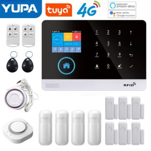 Kit 4G Wireless Home Security Alarm System WiFi Door Window Sensor med Smart Life Tuya App Alarm fungerar med Google Assistant Alexa