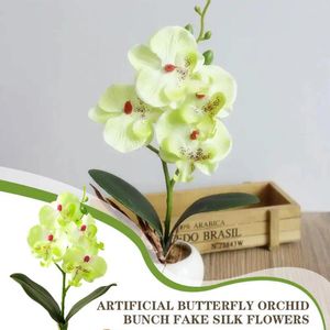 Decorative Flowers Artificial Butterfly Orchid Bunch Fake Silk Ornament Simulation Garden Party Plant Decor Home Desktop Green Wedding R2V5