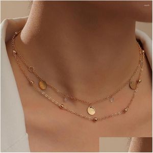 펜던트 목걸이 골드 컬러 이중 레이어 체인 Femme Collares 클래식 한 간단한 스팽글 여성 목걸이 드롭 DELOTYR