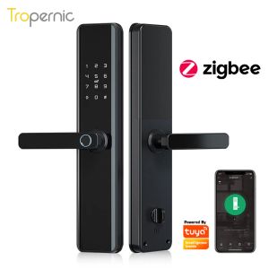 Lock Fechadura Eletronictuya Zigbee -Türschlösser Alexa Sprachkontrolle Biometrischer Fingerabdruck Smart Entry Home Handle App Intelligent Lock