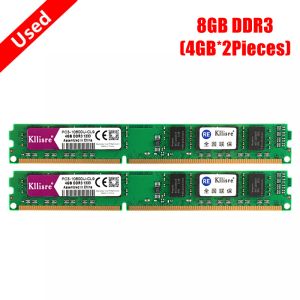 RAMS usou Kllisre DDR3 4GB 1333MHz 1600MHz Memória 8GB (4GB*2Pieces) PC3 CL9 CL1