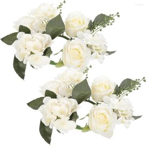 Decorative Flowers 2 Pcs Candlestick Garland Wedding Home Supplies Ring Decorations Artificial Rose Wreath Plastic Christmas