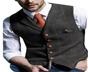 Mężczyźni Suit Notoched Vest Slim Fit Wool Tweed Herringbone kamizelki Men039s Casual Vest Groom Wedding Suits Kurtka S3700182