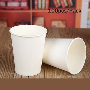 Disposable Cups Straws 100pcs/Pack 250ml Pure White Paper Supplies Accept Customize Coffee Tea Milk Cup Drinking Accessories Party