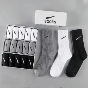Herrensocken Frauen klassische schwarze, weiße graue Haken Solid Farb Socken 5 Paare/Box Fußball Basketball Freizeit Sportsocken