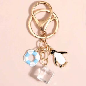 Keychains Lanyards söta emalj Keychain Lifebuoy Ice Cubes Snowflake Penguin Key Ring Animal Chains For Women Men Diy Handgjorda smycken Gifts Q240403