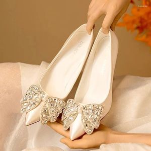 Dress Shoes Spring/Summer Pointed Silk Face Bow Knot Water Diamond Wedding Thin High Heel Banquet Large And Small Women's
