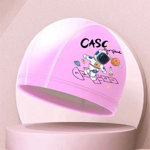 子供と女の子のための子供用ピンクの水泳キャップ印刷キュートな漫画防水耳の保護学生240403