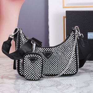 Bolsa de grife 2005 hobo 3 peças bolsas bolsas de transferência bolsas de venda luxurys saco de ombro saco de diamante brilhante feminina feminina feminina mola de moda de prata de prata 5a